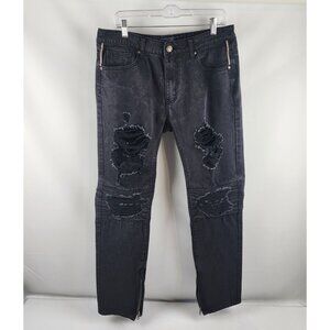 Damati Jeans Mens 34x31 Upscale Black Biker Distressed Ankle Zip Los Angeles USA